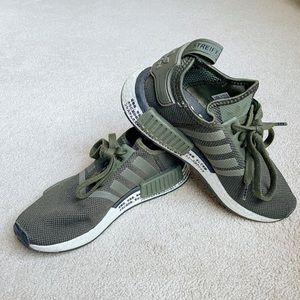 Adidas NMD_R1s in Olive Green with Japanese Text